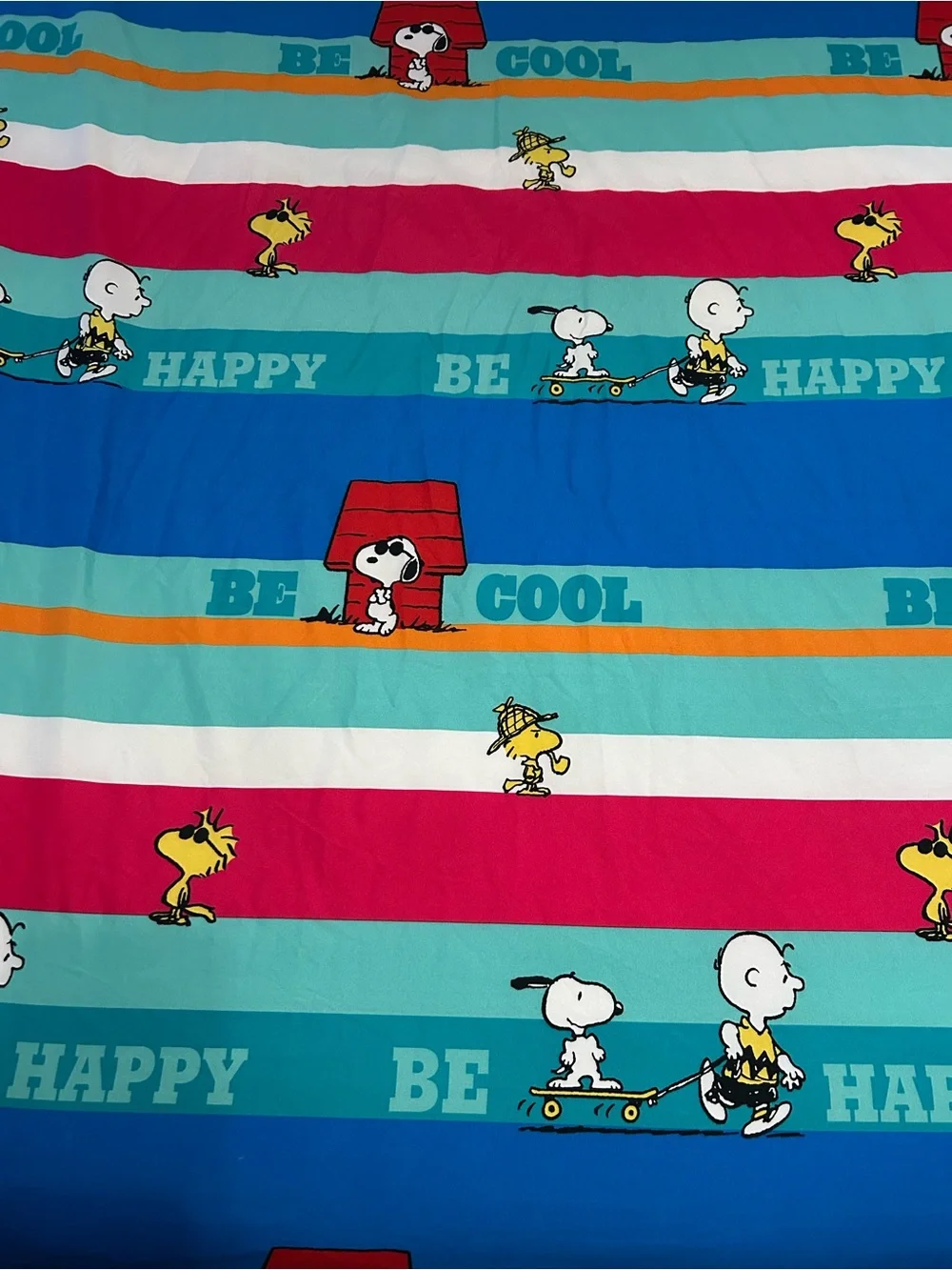 Peanuts sheet set (fitted/flat) Striped Snoopy & Woodstock Print Full Size 2014